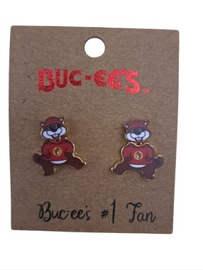 Buc-ee's Beaver Stud Earrings in Brown & Red